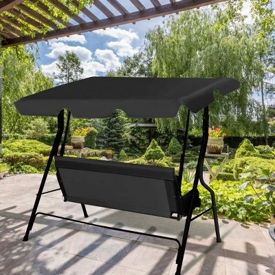 Costway Patio 3 Seats Canopy Swing Glider Hammock Cushioned Steel Frame Outdoor - Image 3