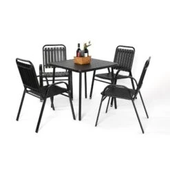 5/7pcs Outdoor Dining Set, Patio Furniture Set Seating Group, Steel Dining Table With Chairs Set For Garden -ModernLuxe