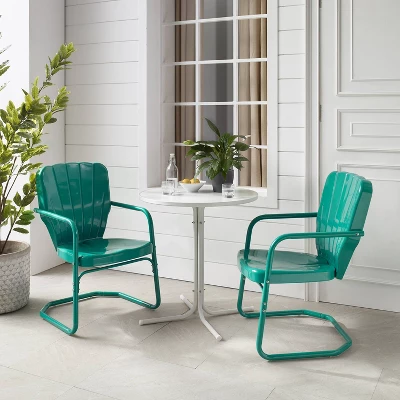 Ridgeland 3pc Outdoor Bistro Set With Table & 2 Chairs - Turquoise Gloss - Crosley - Image 3