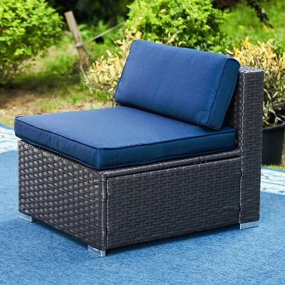 6pc Outdoor Rattan Wicker Sectional Sofa Set - Blue - Captiva Designs - Image 3