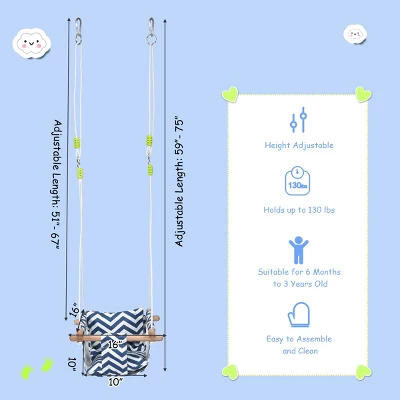 Costway Baby Canvas Hanging Swing Cotton Hammock Toy For Toddler BluePink - Image 9