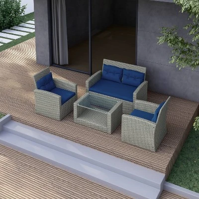 Terrazzo 4pc Outdoor Wicker Seating Set With Cushions - DUKAP - Image 10