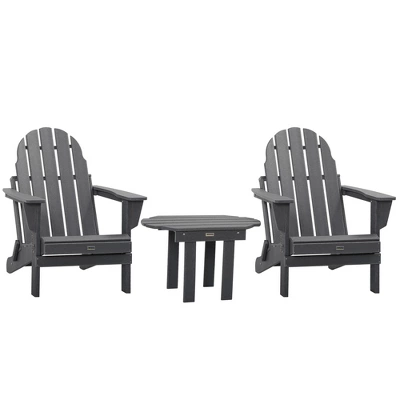 Outsunny 3 Piece Adirondack Chair Set Of 2, HDPE Folding Fire Pit Chairs And Patio Table, Outdoor Furniture With Slatted Seat, Dark Gray - Image 2