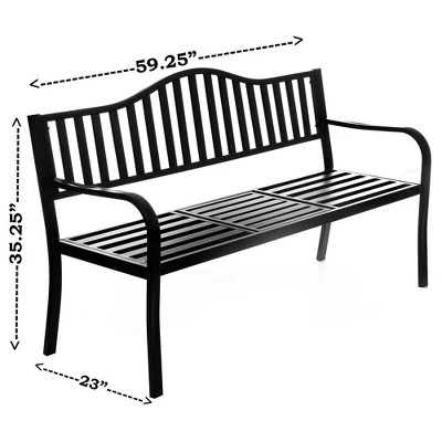 Outdoor Powder Coated Steel Park Bench, Garden Bench With Pop Up Middle Table, Lawn Decor Seating Bench For Yard, Patio, Garden, Balcony, And Deck - Image 5