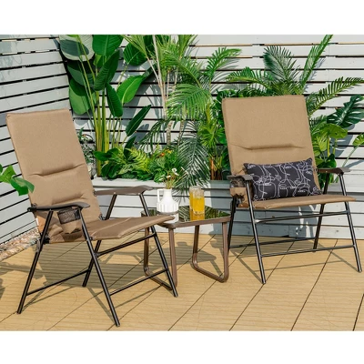 Costway Patio Padded Folding Portable Chair Camping Dining Outdoor Beach Chair GreyBrown - Image 2