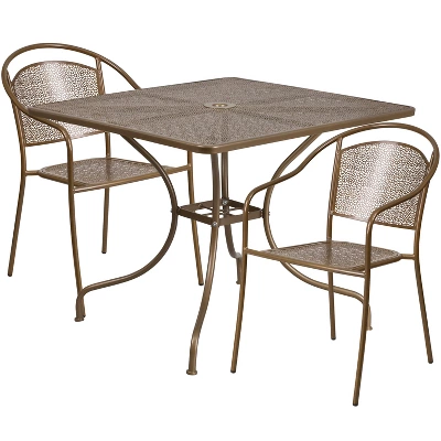 Emma And Oliver Commercial 35.5" Square Metal Garden Patio Table Set W/ 2 Round Back Chairs - Image 4