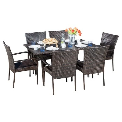 Delani 7pc Wicker Patio Dining Set - Brown - Christopher Knight Home