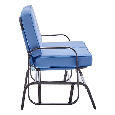 Barton Outdoor 2-Person Glider Bench Patio Rocking Loveseat Cushioned Seat, Blue - Image 2