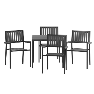 Merrick Lane 5 Piece Indoor/Outdoor Dining Set With Table And Four Chairs With Black Poly Resin Slats - Image 2