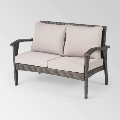 Kalo 5pc Wicker Chat Set With Fire Table - Gray/Light Gray/Dark Gray - Christopher Knight Home - Image 2