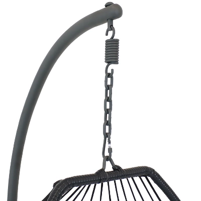 Sunnydaze Decor Sunnydaze Outdoor Resin Wicker Patio Oliver Lounge Hanging Basket Egg Chair Swing With Cushions, Headrest, And Steel Stand Set - Gray - 3pc - Image 2