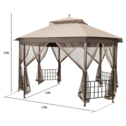 Costway 10' X 12' Octagonal Patio Gazebo Canopy Shelter Double Top W/Netting Sidewalls