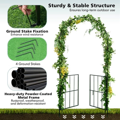 Costway Garden Arch Arbor Trellis With Gate 7.5 Ft Patio Archway Pergola For Wedding - Image 7