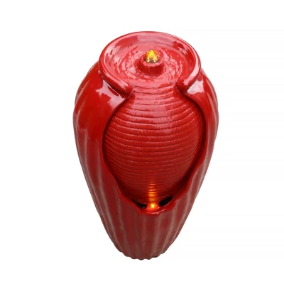 Teamson Home Indoor/Outdoor Contemporary Vase Water Fountain With LED Lights, Red - Image 6
