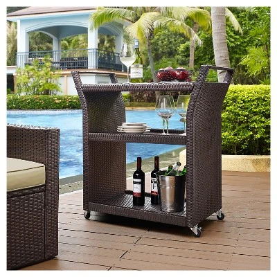 Crosley Palm Harbor Outdoor Wicker Bar Cart - Image 2