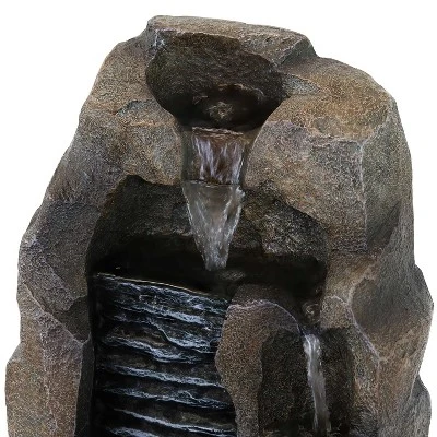 Sunnydaze Decor Sunnydaze Indoor Home Office Decorative Resin Stony Rock Waterfall Tabletop Water Fountain - 11" - Gray - Image 2