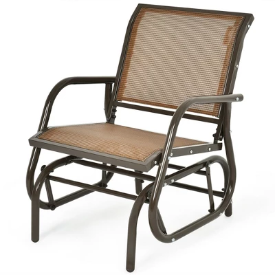 Costway 2PCS Patio Swing Glider Chair Single Rocking Chair Yard Outdoor Brown - Image 2