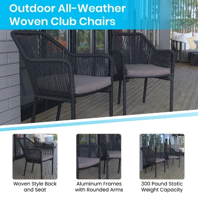 Emma And Oliver Woven All-Weather Outdoor Two-Piece Club Chair Set With Coordinating Cushions For Porch, Backyard And Patio - Image 5