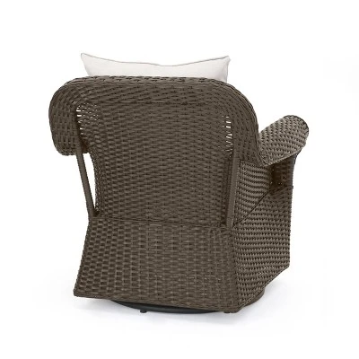 Amaya 5pc Outdoor 4 Wicker Swivel Chair & Fire Pit Set - Dark Brown/Beige/Matte Black - Christopher Knight Home - Image 6