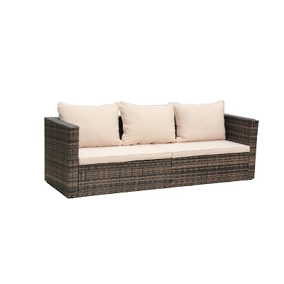 4pc Wicker Patio Sectional Seating Set With Sofa, Arm Chair, Ottoman & Accent Table - Brown/Beige - GODEER - Image 6