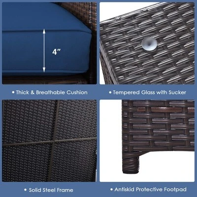 Costway 6PCS Patio Rattan Furniture Set 32'' Fire Pit Table Tank Holder With Cover Beige/Navy/Red/Turquoise - Image 8