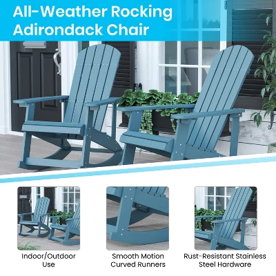 Flash Furniture Set Of 2 Savannah All-Weather Poly Resin Wood Adirondack Rocking Chairs With Side Table - Image 3