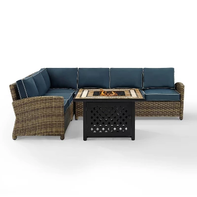 Bradenton 5pc Outdoor Wicker Sectional Set With Fire Table - Crosley - Image 10