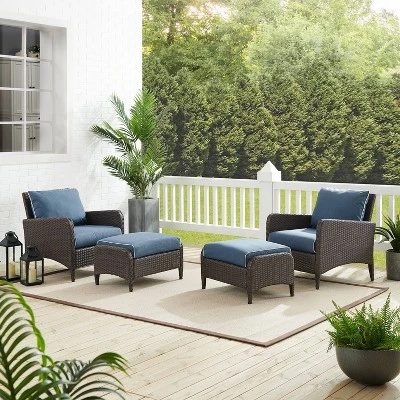 Kiawah 4pc Outdoor Wicker Conversation Set With 2 Arm Chairs & 2 Ottomans Blue - Crosley - Image 4