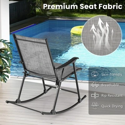 Costway 2pcs Patio Folding Rocking Chair Heavy-Duty Metal Frame Rockers Outdoor - Image 5