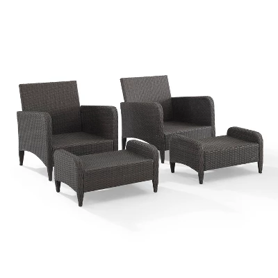 Kiawah 4pc Outdoor Wicker Conversation Set With 2 Arm Chairs & 2 Ottomans Blue - Crosley - Image 3