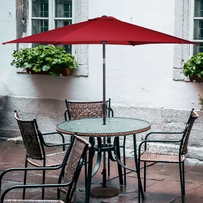 Costway 9FT Patio Umbrella Patio Market Steel Tilt W/ Crank Outdoor Yard Garden Burgundy - Image 2
