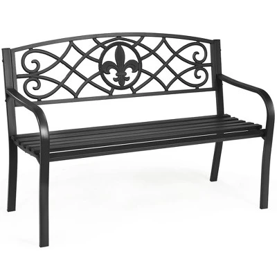 Costway Patio Garden Bench Park Yard Outdoor Furniture Steel Slats Porch Chair Seat - Image 2