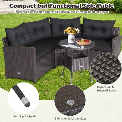 Costway 4PCS Patio Rattan Furniture Set Cushioned Sofa Glass Table Garden - Image 5