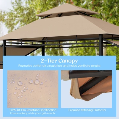 Tangkula 13.5'x 4'Patio BBQ Grill Gazebo Side Awnings Shelves 2-Tier Canopy Outdoor - Image 5
