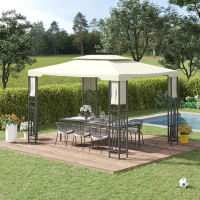 Outsunny 13' X 10' Patio Gazebo Outdoor Canopy Shelter With Double Vented Roof, Storage Shelves, Steel Frame For Lawn, Backyard And Deck - Image 2