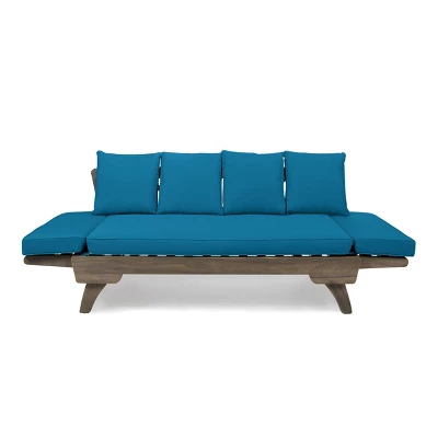 Ottavio Outdoor Acacia Wood Expandable Daybed With Cushions - Dark Teal/Gray - Christopher Knight Home - Image 2