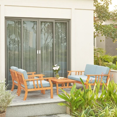 Kapalua 4pc Honey Nautical Eucalyptus Wooden Patio Sofa Set - Vifah - Image 2