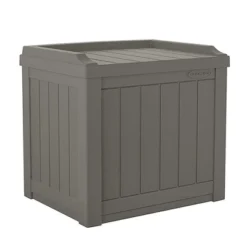 Suncast 22 Gallon Indoor Or Outdoor Backyard Patio Small Storage Deck Box With Attractive Bench Seat And Reinforced Lid, Stone (4 Pack)