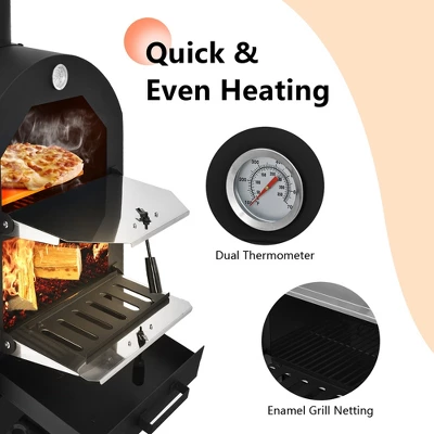 Costway Outdoor Pizza Oven Wood Fire Pizza Maker Grill W/ Pizza Stone & Waterproof Cover - Image 6