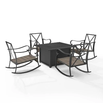 5pc Dahlia Outdoor Steel Set With Fire Table Taupe/Matte Black - Crosley - Image 7
