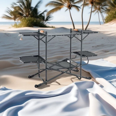 SEVOBAL Outdoor Grills, Griddles And Smokers Camp Kitchen Table, Foldable Outdoor Cooking Station For Camping And Picnics, Black, 75.03"*19.23"*6.24" - Image 4