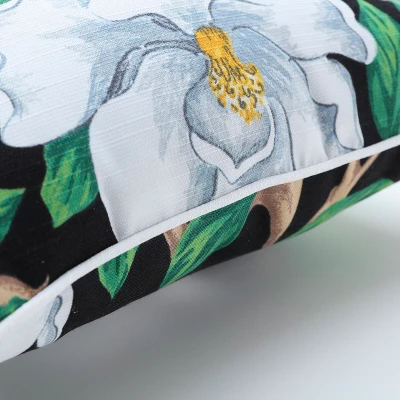 Set Of 2 Magnolia Outdoor/Indoor Rectangular Throw Pillows Black - Pillow Perfect