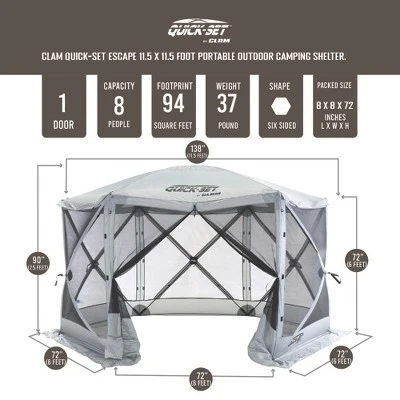 CLAM Quick-Set Escape Portable Pop-Up Outdoor Camping Gazebo Screen Tent Sided Canopy Shelter With Ground Stakes & Carry Bag