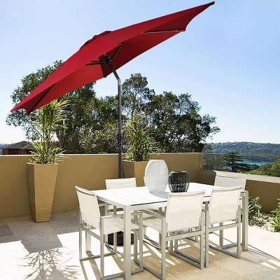 Costway 9FT Patio Umbrella Patio Market Steel Tilt W/ Crank Outdoor Yard Garden Burgundy - Image 3