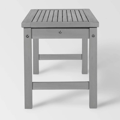 Ravenscroft Modern Boho Acacia Wood Slat Top Outdoor Dining Bench - Gray Wash - Saracina Home - Image 3