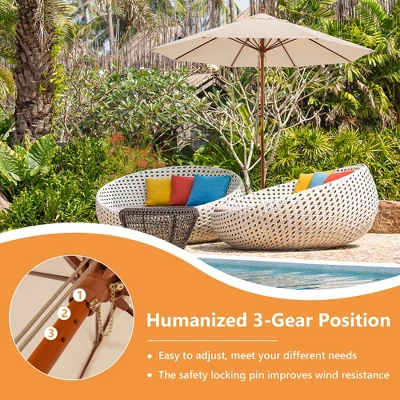 Costway 9.5 FT Patio Rope Pulley Wooden Umbrella Market W/Fiberglass Ribs Outdoor Beige - Image 6