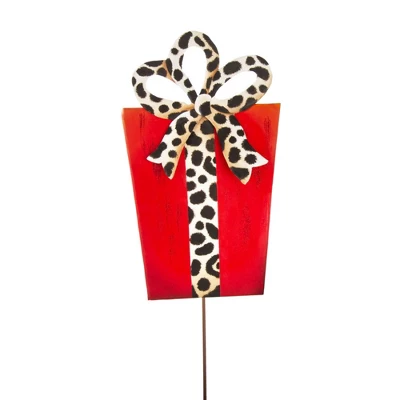 Round Top Collection Leopard Packages - 2 Yard Decorations With Stakes 32.50 Inches - Christmas Wrapped Gifts - C21053 - Metal - Red