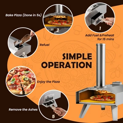 Costway Wood Pellet Pizza Oven Pizza Maker Portable Outdoor Pizza Stone W/ Foldable Leg - Image 5
