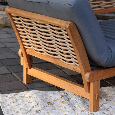 Cambridge Casual Auburn Teak & Wicker Outdoor Patio Daybed With Cushion Brown/Blue - Image 4