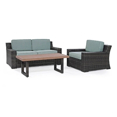 Beaufort 3pc Outdoor Wicker Conversation Set - Mist - Crosley - Image 5